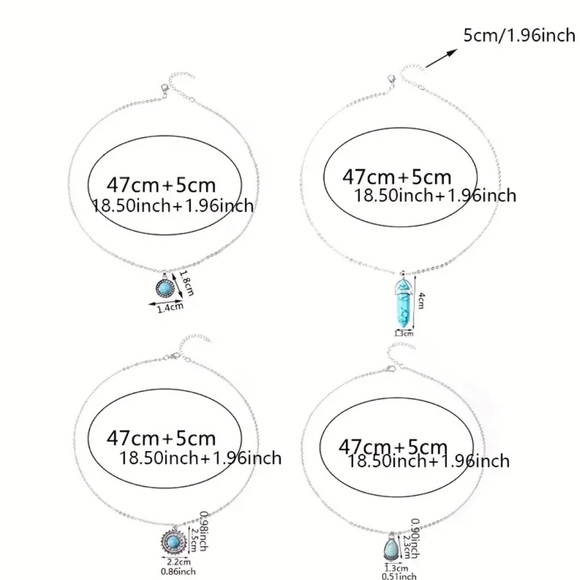 4pcs Set Boho Style Turquoise Colored Layered Necklaces Choker Fashion Elegant - Picture 5 of 6